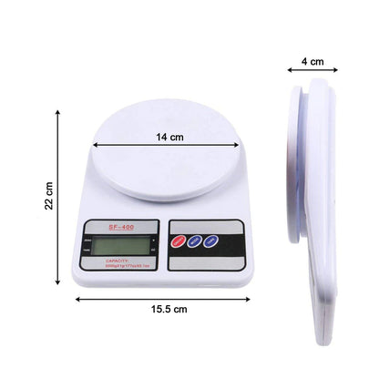 Digital scale for accurate 10 kg measurements.