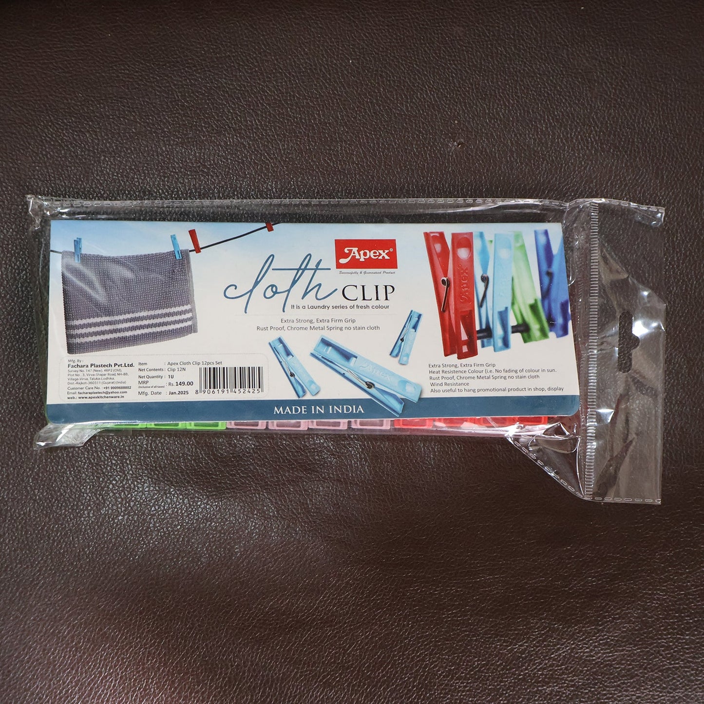 Cloth Clips Set of 12 – Strong Grip Plastic Laundry Pegs with Stainless Steel