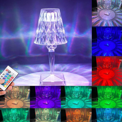 Crystal Diamond LED Table Lamp with 16 Colors – Bedroom Decor