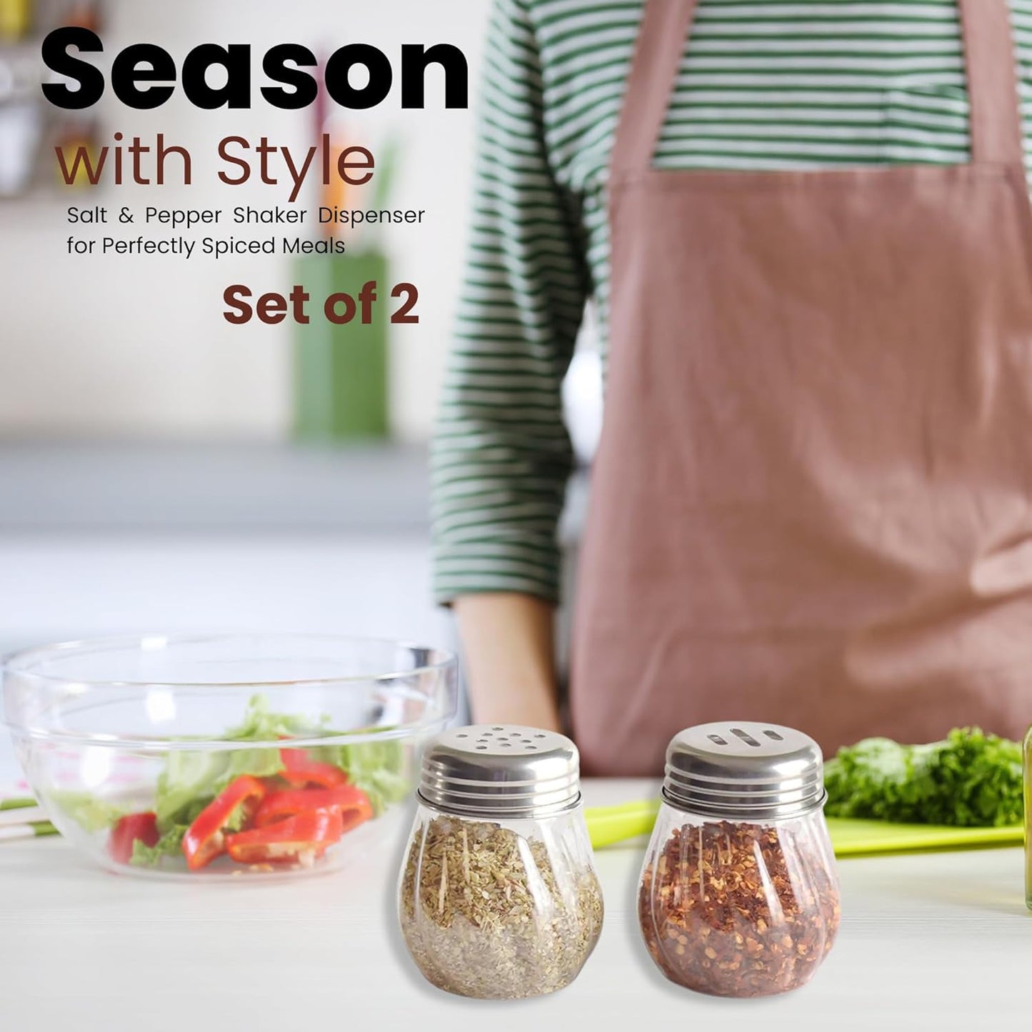 Apex Oregano & Chilli Flakes Dispenser Set 2 Pcs Plastic Spice Shaker with Steel Lid