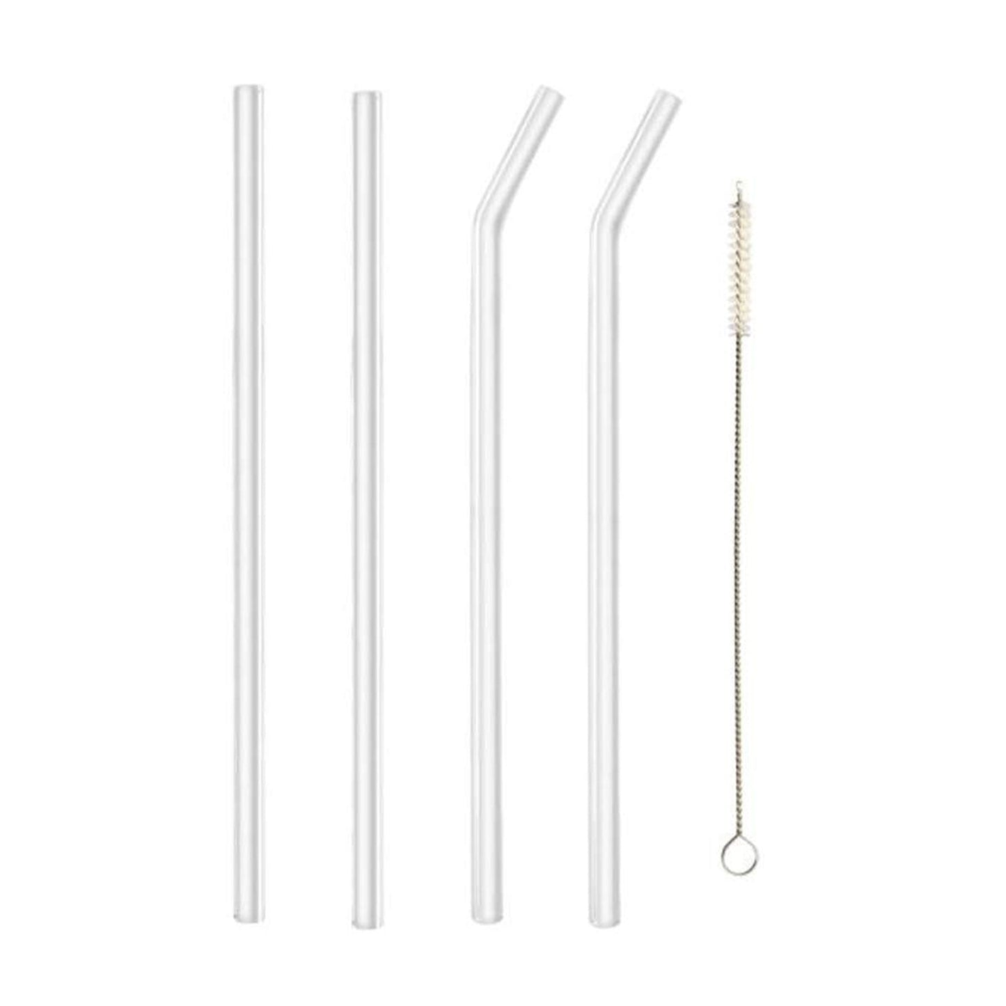 4 Pcs Reusable Glass Straws with 1 Cleaning Brushes