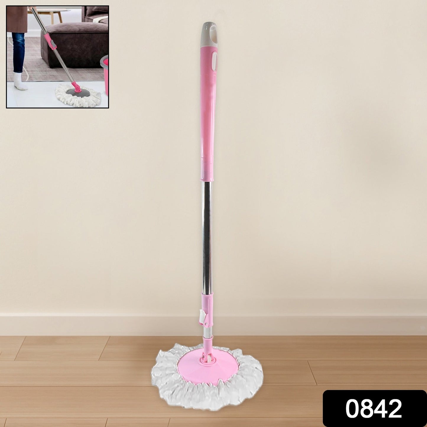 Stainless Steel 360° Rotating Mop with Microfiber Head & Adjustable Rod