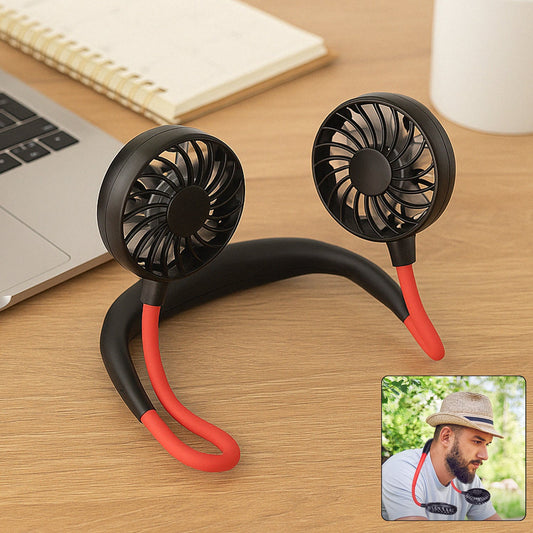 Hand Free Personal Fan - Portable USB Battery Rechargeable With Battery Comaprtment Mini Fan - Headphone Design Wearable Neckband Fan Necklance Fan Cooler Fan for Home, Sport, Camping, Beach, Travel, Office (Battery Not Included)