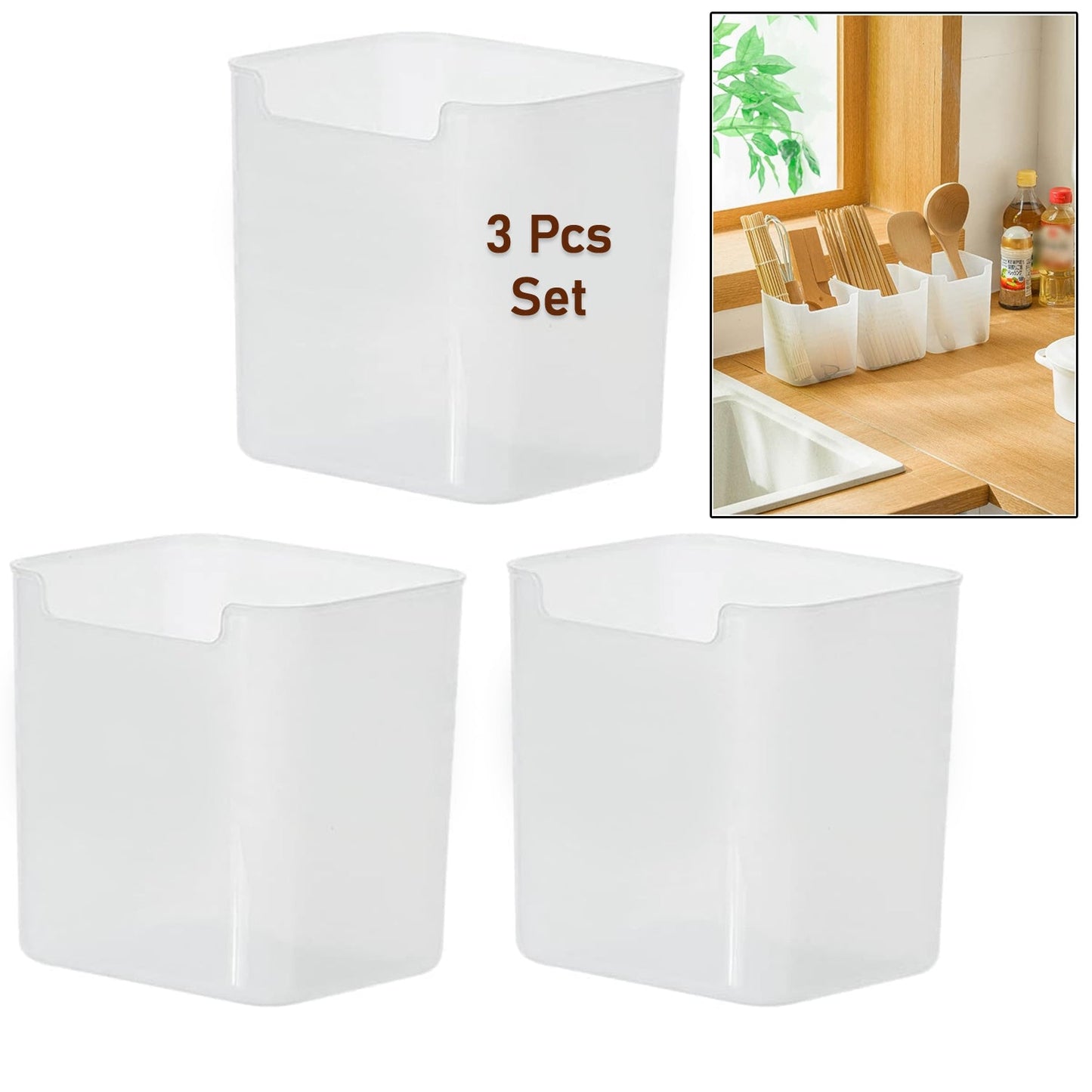 3 Pcs Clear Plastic Organizer Versatile Drawer Tray for Desk Makeup Bathroom Kitchen