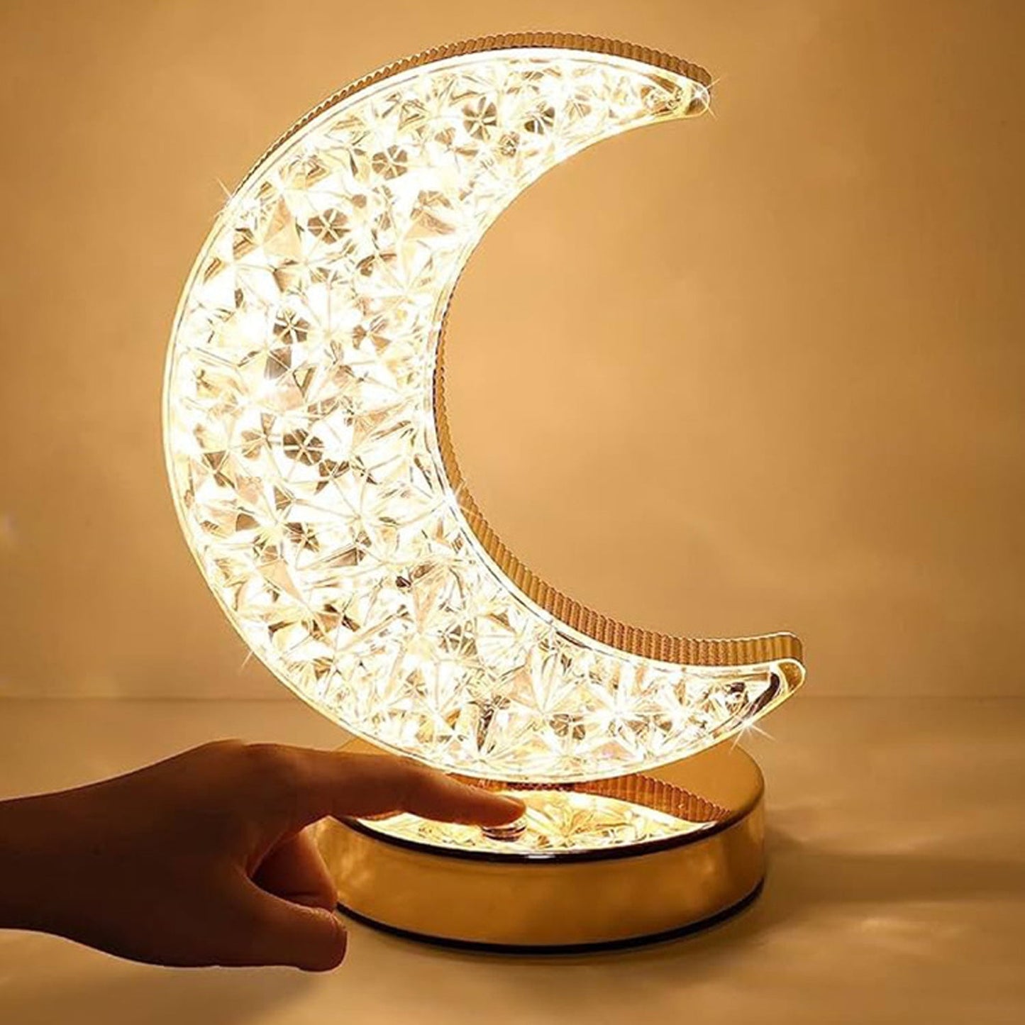 Moon Crystal Touch Table Lamp with 3 Color Dimmable USB Night Light