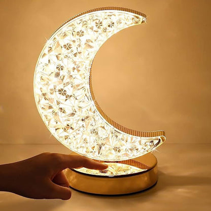 Moon Crystal Touch Table Lamp with 3 Color Dimmable USB Night Light