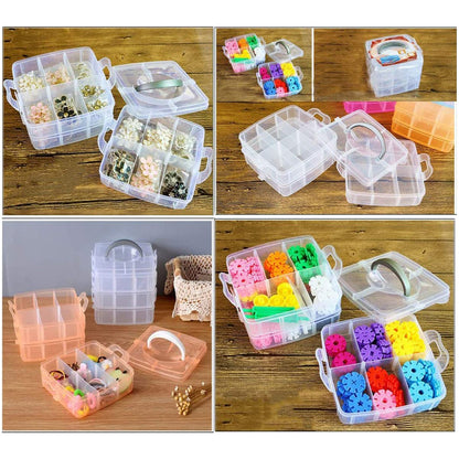 3-Tier Transparent Craft Storage Box with 18 Adjustable Compartments