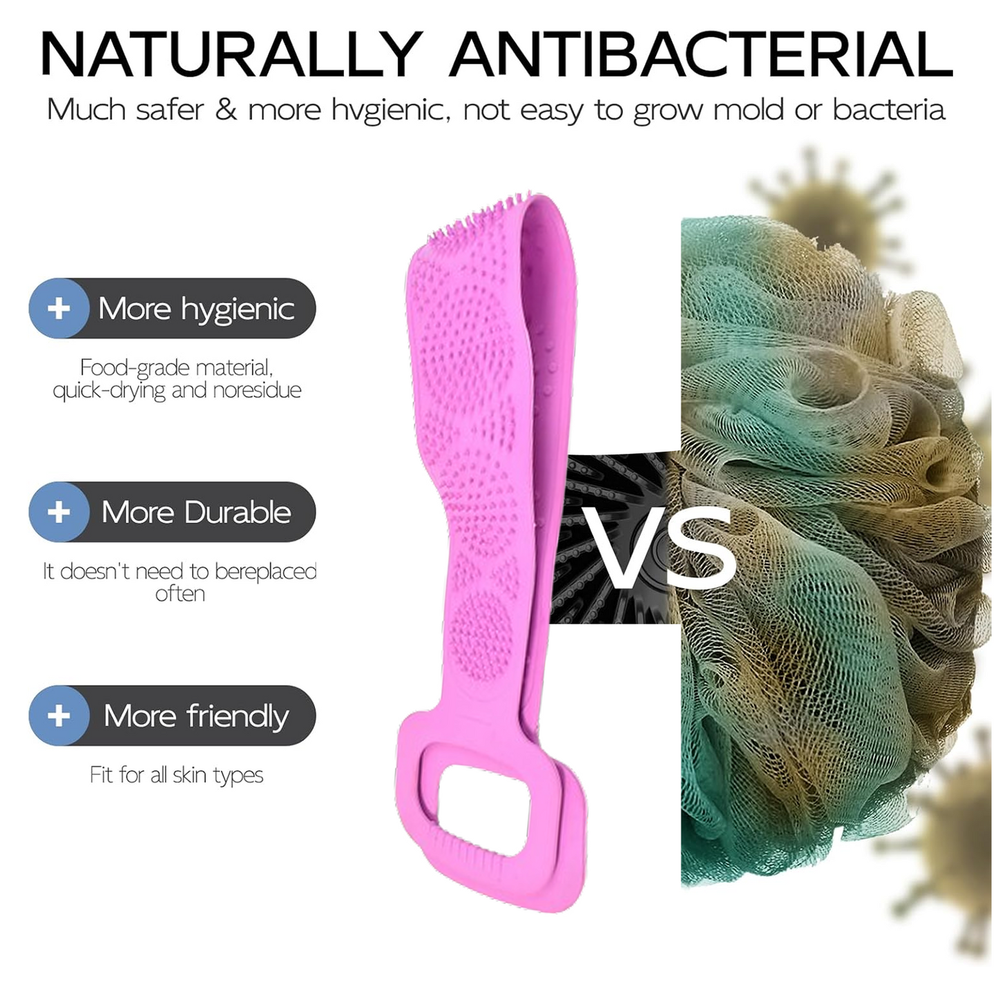 Silicone Body Back Scrubber Double Side Bathing Brush for Skin Deep Cleaning