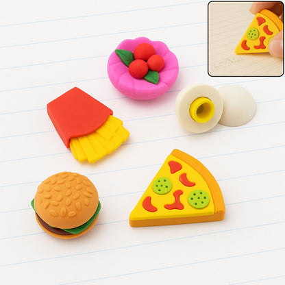 3D Food-Shaped Colorful Eraser Set – Cute Novelty Mini Erasers for Kids (5 Pc Set)