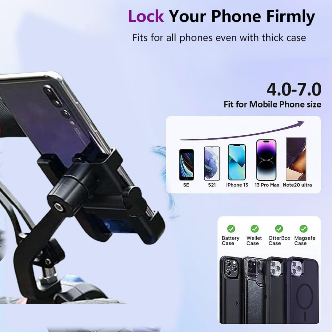 Mobile Phone Holder  View Mirror Mount Solid Metal Cradle for Bike and Phones