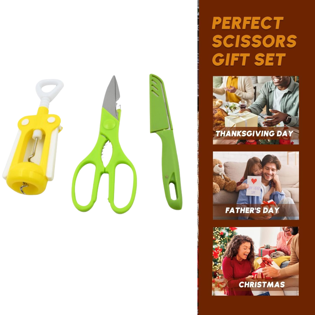 Multifunction Kitchen Tool Set – Stainless Steel & Plastic Knife and Scissors