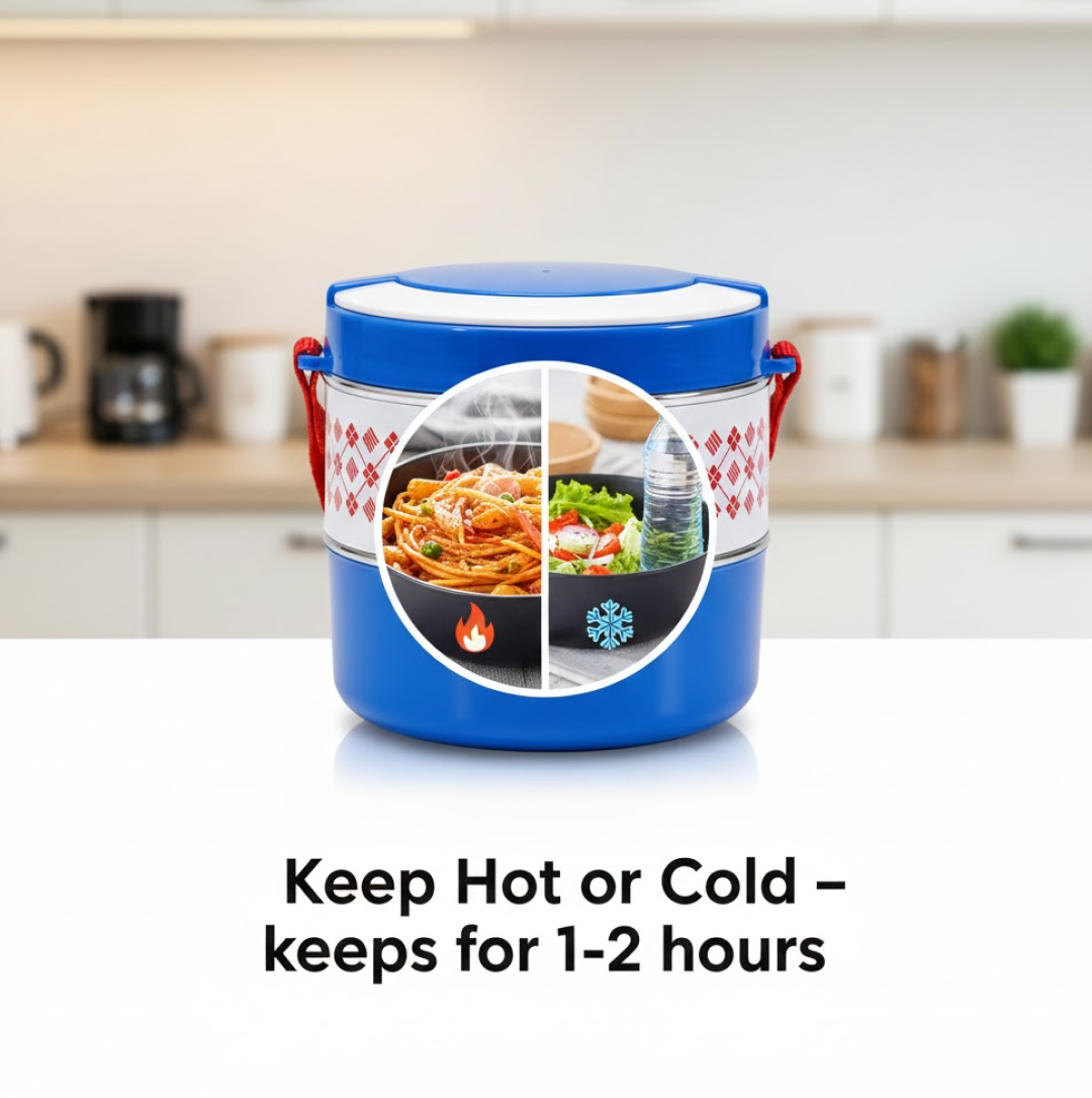 2layer Adjustable Insulated Tiffin Set of 1, Blue 3 Containers Lunch Box