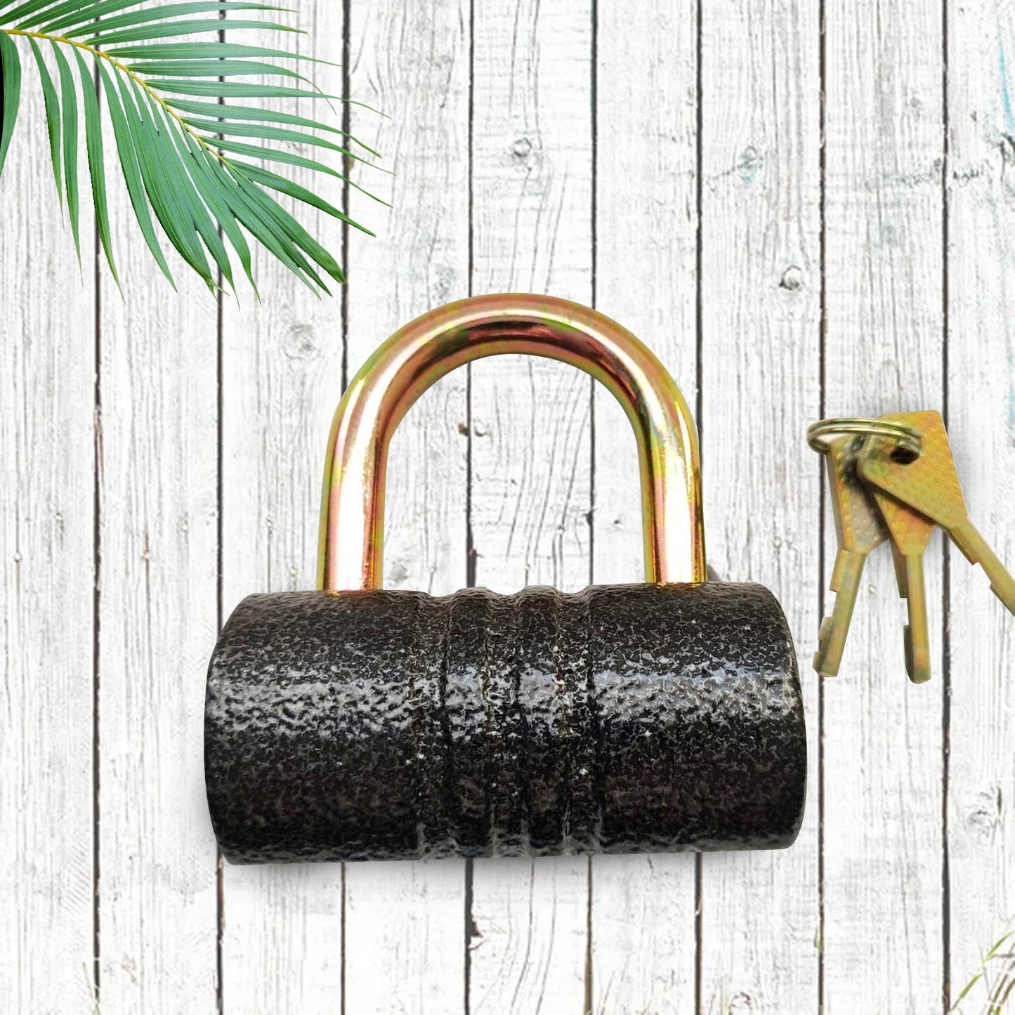 Heavy-Duty Iron Padlock – 82mm Black with Brass Core & 5 Keys, Waterproof