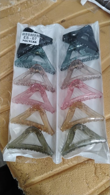 Triangle Shape Mix Color Plastic Hair Claw Clip – 12 Pc Durable Grip Women and Girls