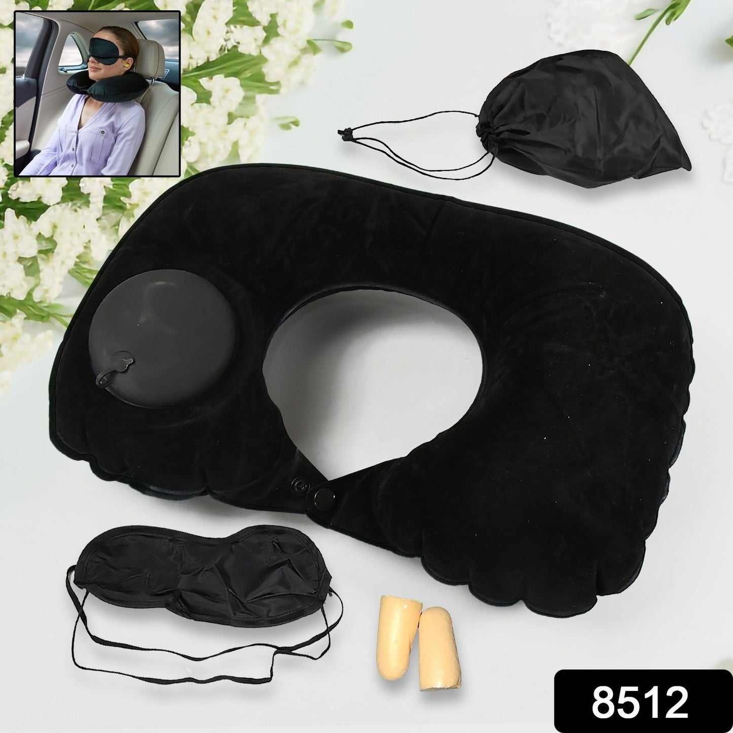 3-in-1 Travel Sleeping Kit with Neck Pillow, Eye Mask & Earplugs
