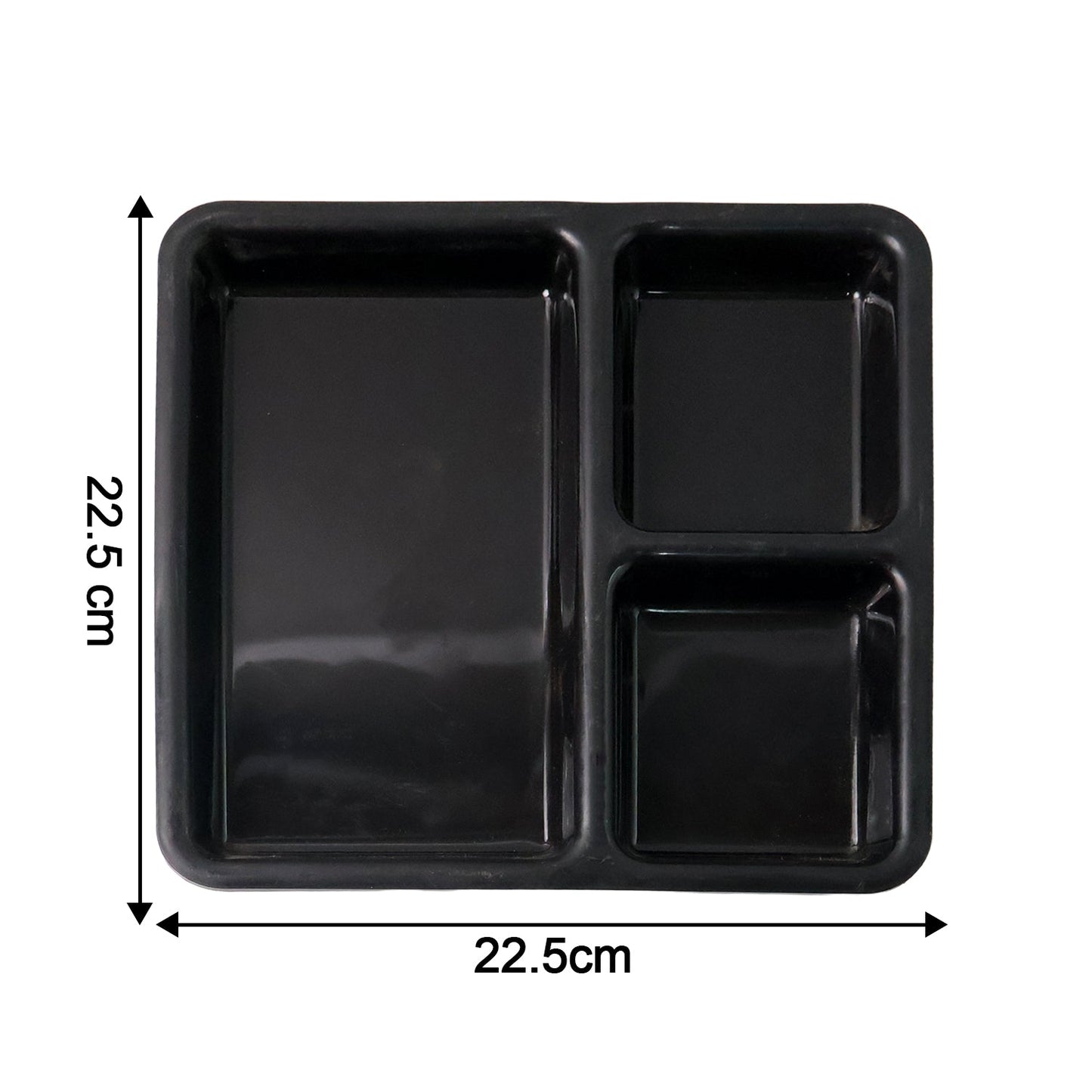 Plastic 3-Compartment Meal Serving Tray – Rectangular Dining Plate (1 Pc / Black)