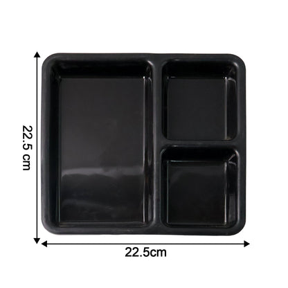 Plastic 3-Compartment Meal Serving Tray – Rectangular Dining Plate (1 Pc / Black)