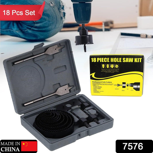 Drill Hole Cutter, Carbon Steel High Accuracy Incisive Hole Saw for Cutting PCV (18 Pcs Set)