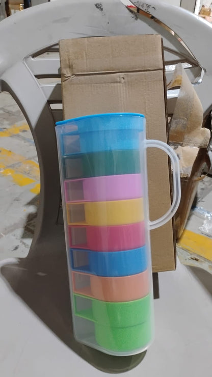 Rainbow Picnic Plastic Pitcher / Jug / Kettle Glass / Cup Set Water (9 Pcs Set)