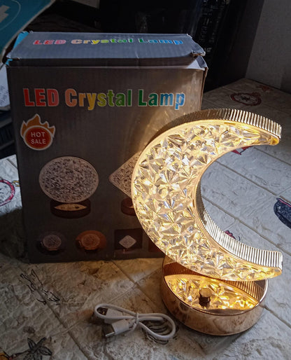 Moon Crystal Touch Table Lamp with 3 Color Dimmable USB Night Light