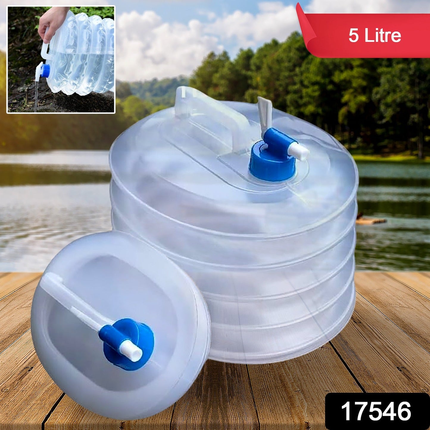 Outdoor Camping Collapsible Water Container with Carry Handle & Tap Valve