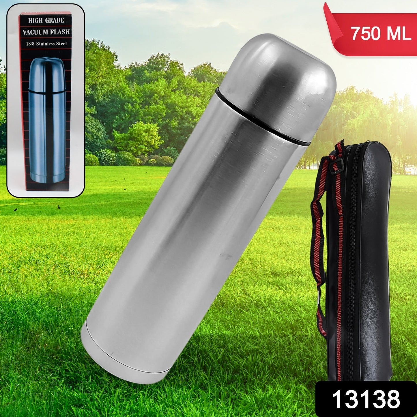 Stainless Steel Vacuum Flask with Cover for Hot & Cold Drinks (750 ML)