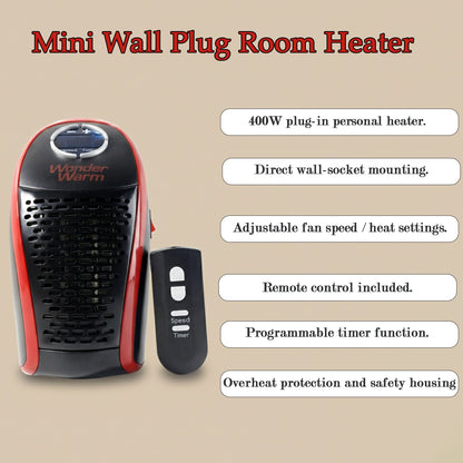 Wonder Warm 400W Wall Plug Room Heater with Remote Control (1 Pc)