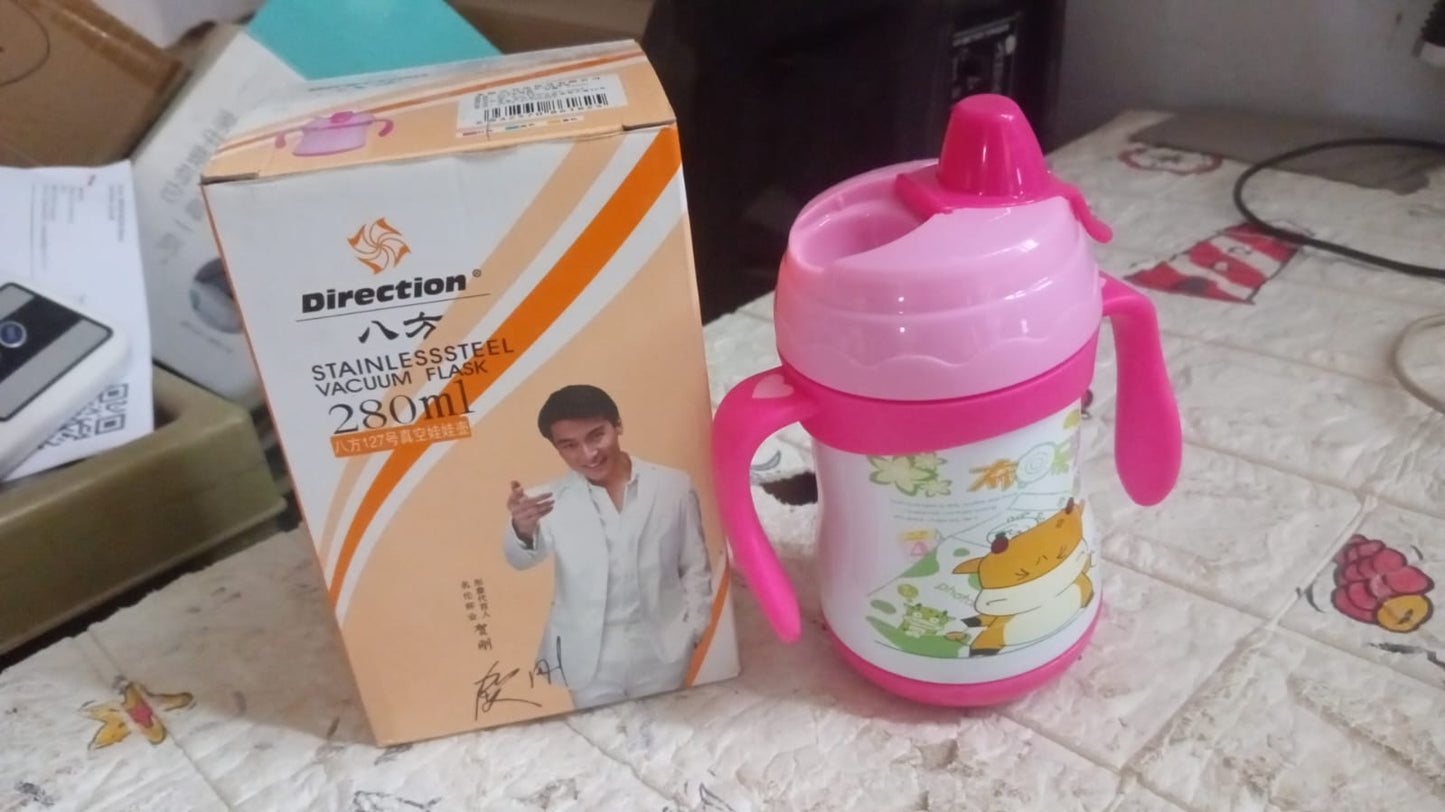 Vacuum Stainless Steel Water Bottle With Carry Handle & Straw Fridge Water Bottle Double Wall, Leak Proof, Rust Proof, Cold &amp; Hot | Leak Proof | Office Bottle | Gym | Home | Kitchen | Hiking | Trekking | Travel Bottle, Tumbler (280 ML)