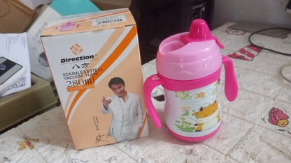 Vacuum Stainless Steel Water Bottle With Carry Handle & Straw Fridge Water Bottle Double Wall, Leak Proof, Rust Proof, Cold &amp; Hot | Leak Proof | Office Bottle | Gym | Home | Kitchen | Hiking | Trekking | Travel Bottle, Tumbler (280 ML)