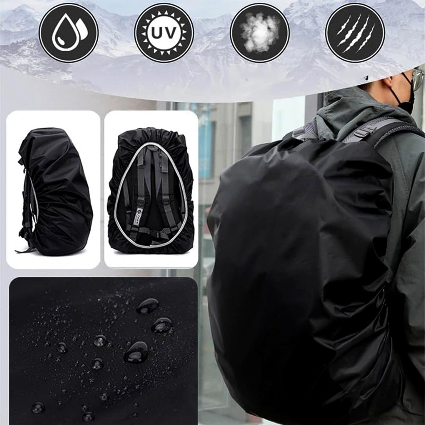 Waterproof Nylon Backpack Rain Cover with Elastic Fit (1 Pc)