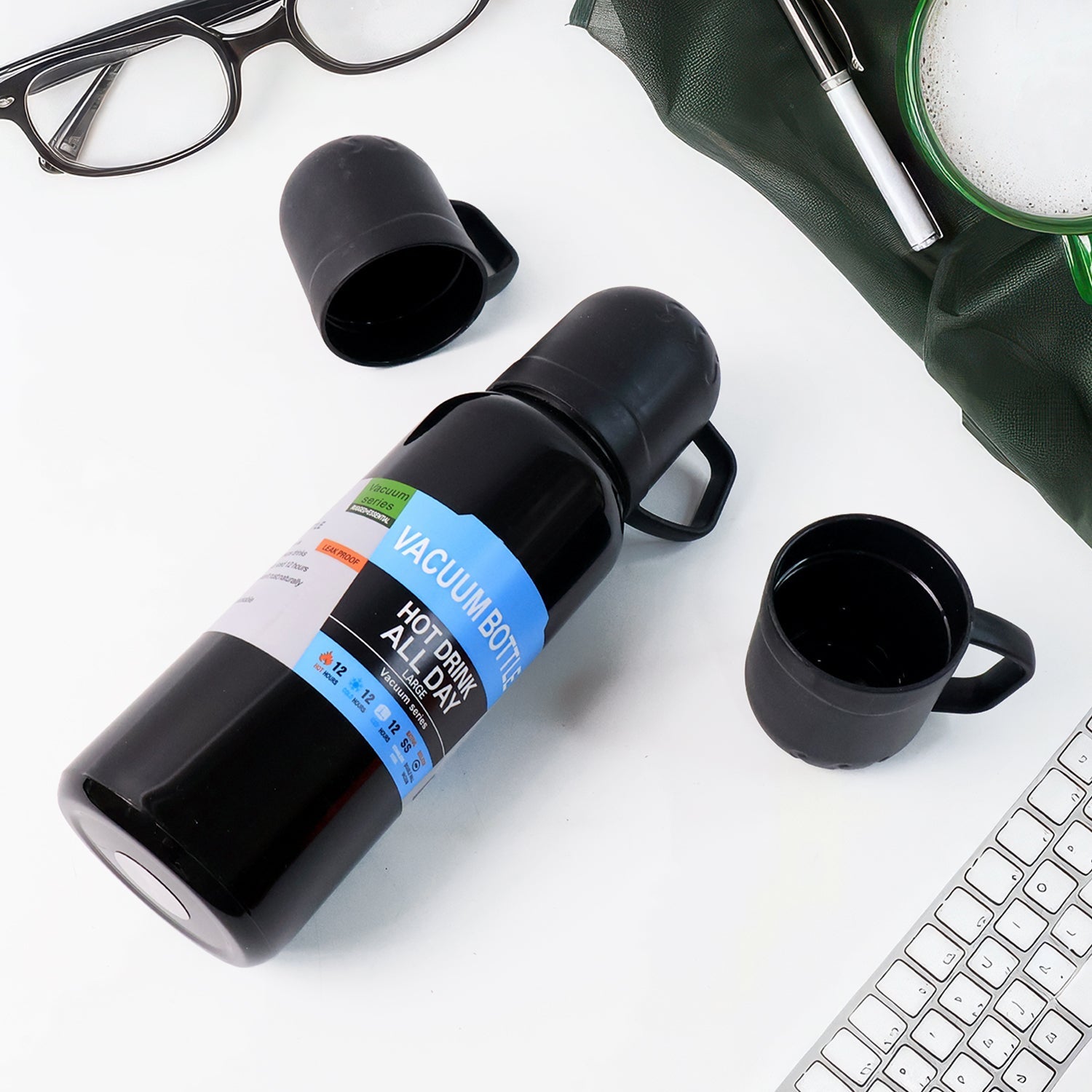 Sleek Black Thermos Flask Set