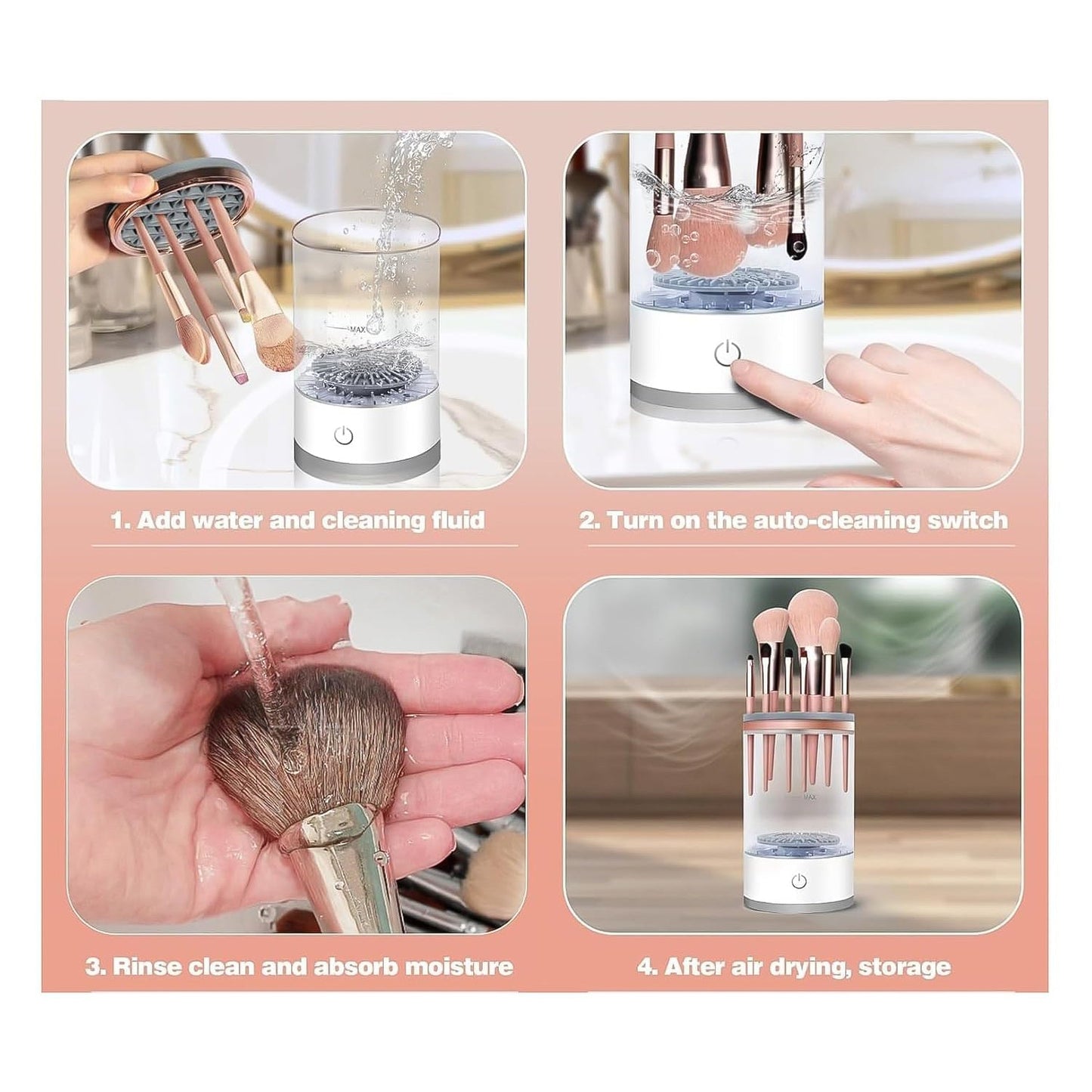 Electric Makeup Brush Cleaner Dryer – Automatic USB Rechargeable Brush Washing