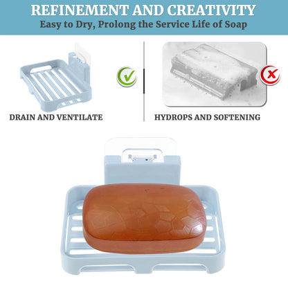 Self-Adhesive Wall Mount Plastic Soap Dish with Drain Slots