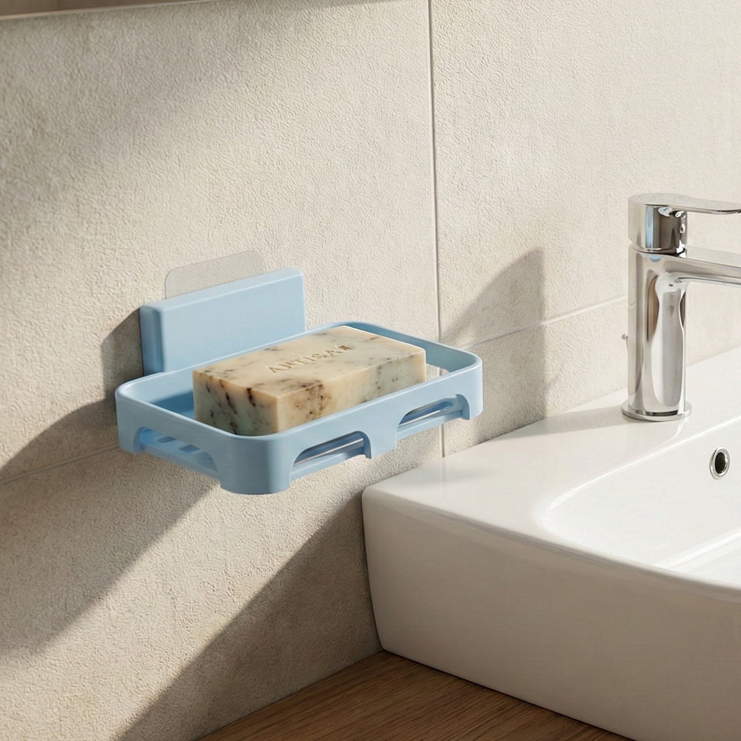 Self-Adhesive Wall Mount Plastic Soap Dish with Drain Slots