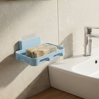 Self-Adhesive Wall Mount Plastic Soap Dish with Drain Slots