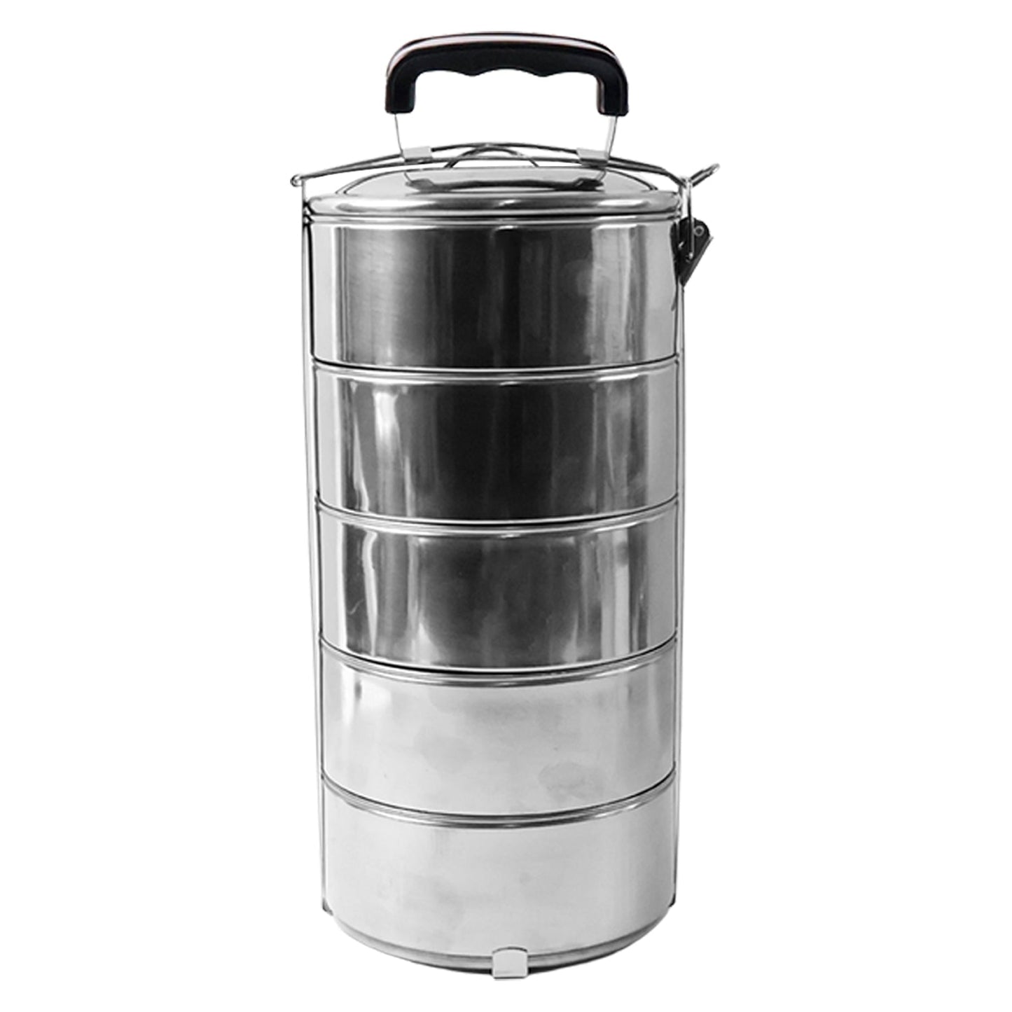 5 Compartment Lunch Box (Stainless Steel): Round Tiffin, Leakproof (16x5")