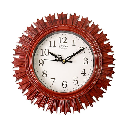 Wooden Look Round Wall Clock – Battery Operated Easy-to-Read Design for Home/Office