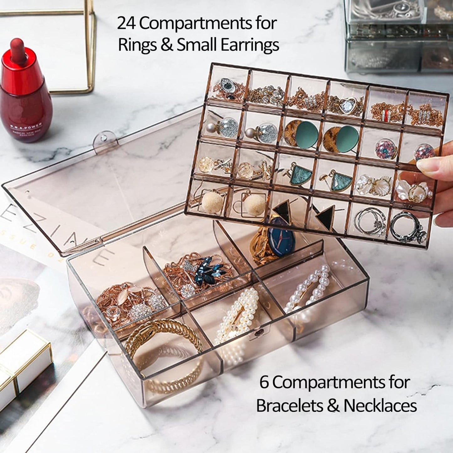 2-Layer Acrylic Jewelry Storage Box with 30 Compartment Dustproof Organizer