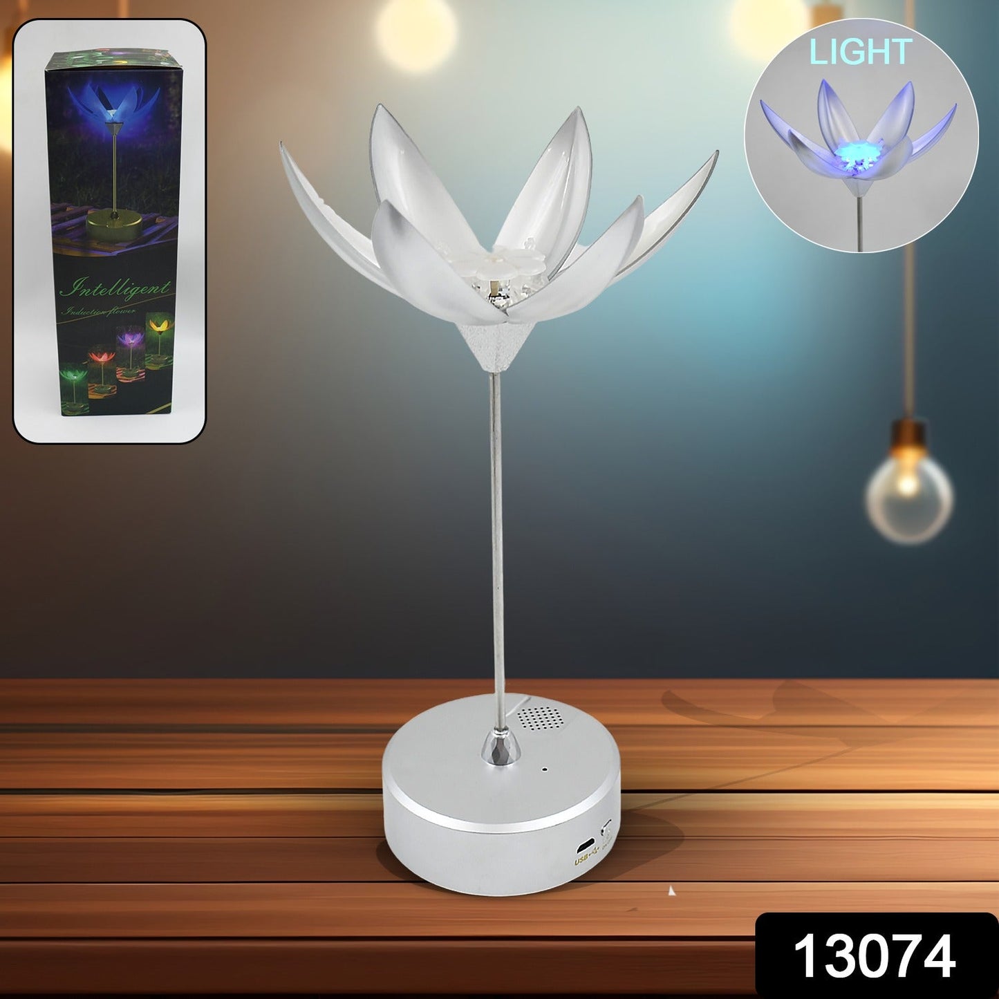 Lotus Flower Lamp with Music, Touch Open and Close, USB Rechargeable (1 Pc)