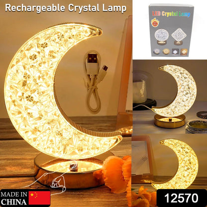 Moon Crystal Touch Table Lamp with 3 Color Dimmable USB Night Light