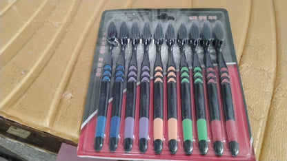 Soft Toothbrush with Plastic Round Box for Adults & Kids (Set of 10 Pcs)