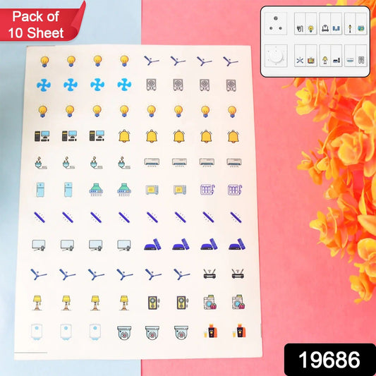 Pack of 10 Sheet Smart Switch Icon Sticker Sheet (10 Sheet, multi Icons)