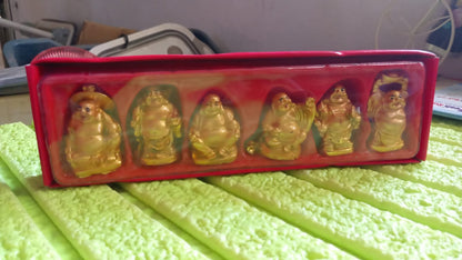 Golden Laughing Buddha Set of Six Pieces Statue for HappinessGood Luck Home Decor