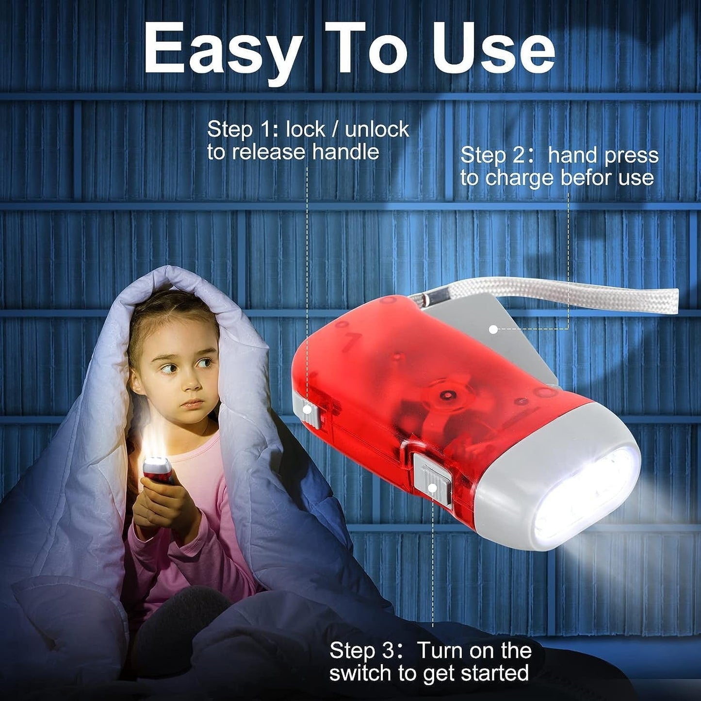 2-LED Hand Press Torch – Battery-Free Hand Crank Flashlight
