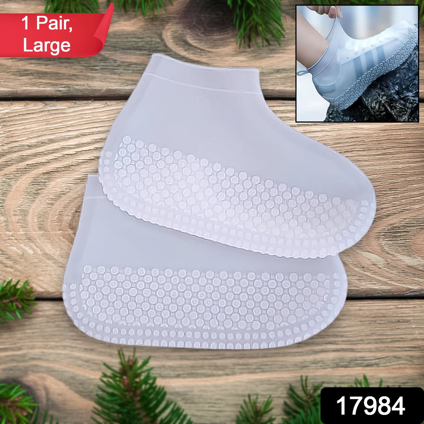 Non-Slip Silicone Reusable Waterproof Anti-Skid Shoe Covers (Large, 1 Pair)