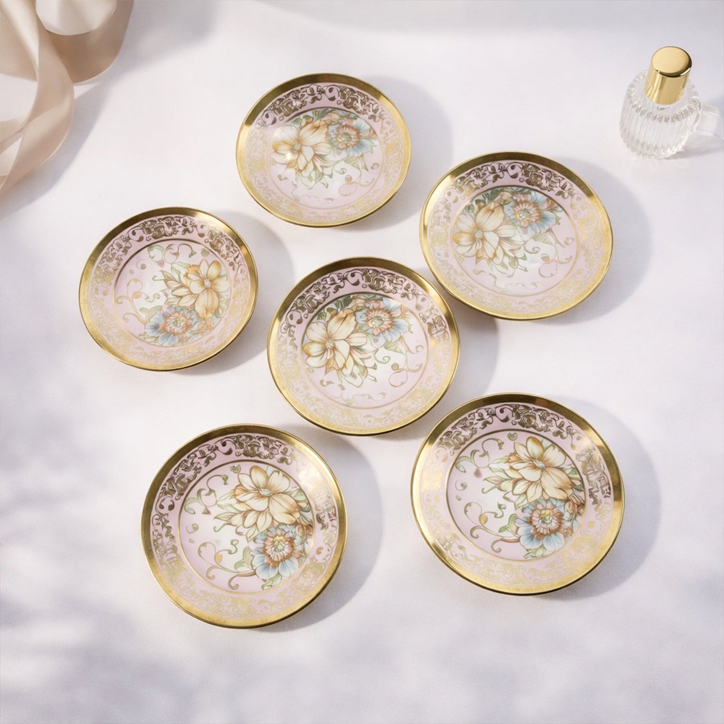 Premium Floral Porcelain Tea Cup and Saucer Set (12 Pc Set)