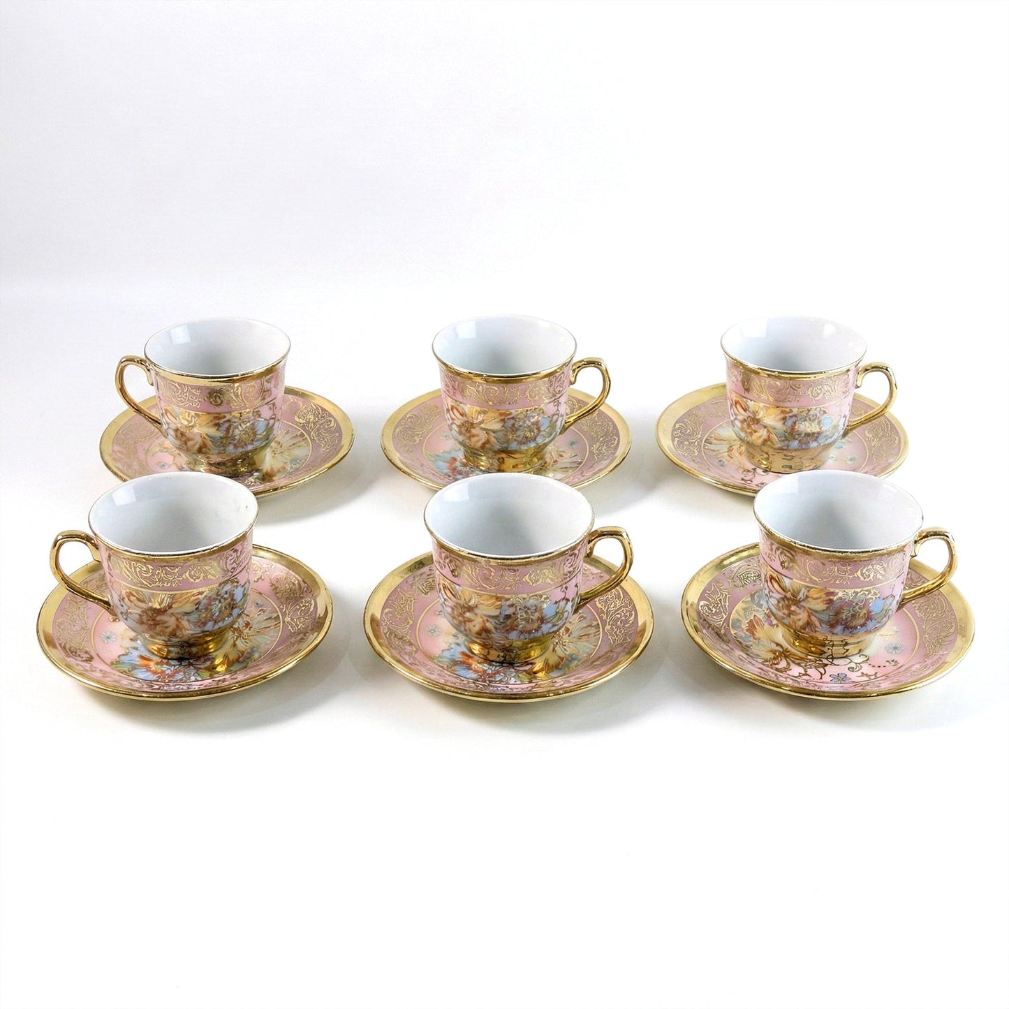 Premium Floral Porcelain Tea Cup and Saucer Set (12 Pc Set)